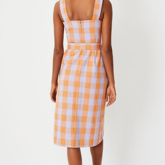 Gingham Button Square Neck Dress - Picture 2 of 12